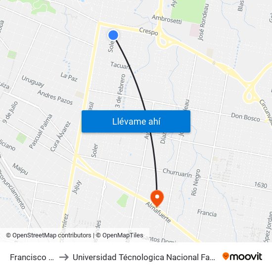 Francisco Soler, 2571 to Universidad Técnologica Nacional Facultad Regional Paraná (Utn Frp) map