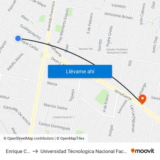 Enrique Carbó, 798 to Universidad Técnologica Nacional Facultad Regional Paraná (Utn Frp) map