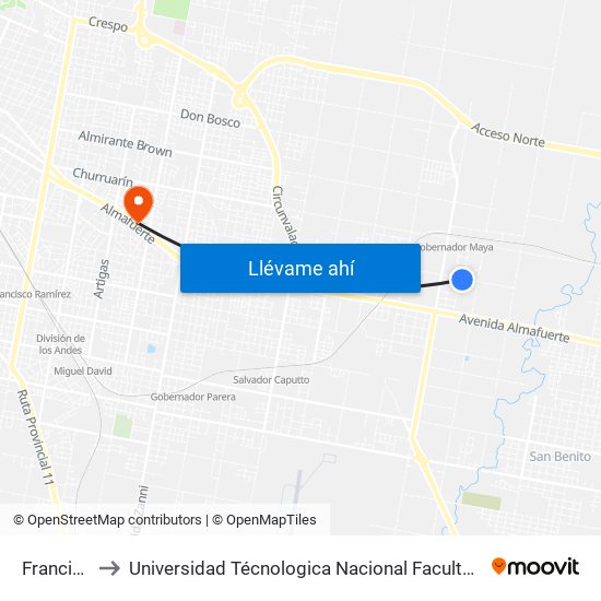 Francia, 4661 to Universidad Técnologica Nacional Facultad Regional Paraná (Utn Frp) map