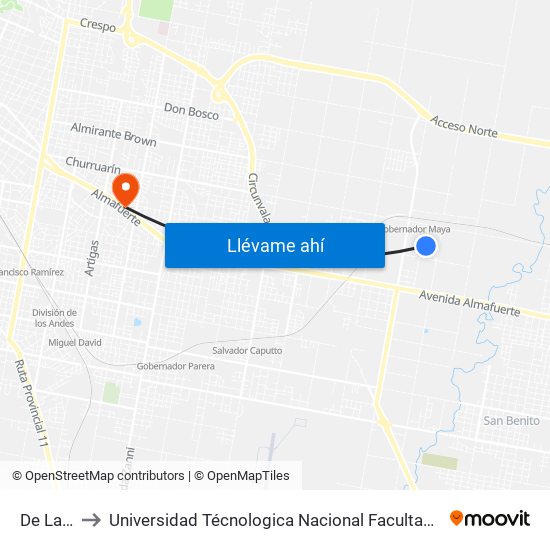 De La Yerra to Universidad Técnologica Nacional Facultad Regional Paraná (Utn Frp) map