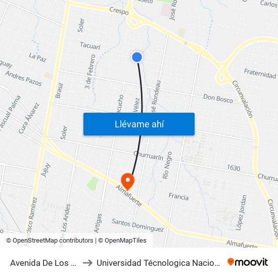 Avenida De Los Constituyentes, 2100 to Universidad Técnologica Nacional Facultad Regional Paraná (Utn Frp) map