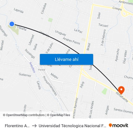 Florentino Ameghino, 253 to Universidad Técnologica Nacional Facultad Regional Paraná (Utn Frp) map