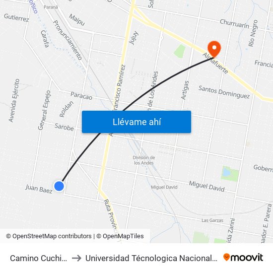 Camino Cuchilla Grande, 3530 to Universidad Técnologica Nacional Facultad Regional Paraná (Utn Frp) map