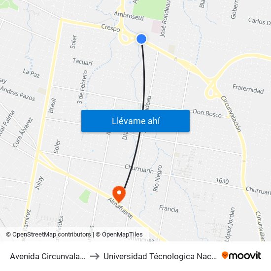 Avenida Circunvalación José Hernández, 1100 to Universidad Técnologica Nacional Facultad Regional Paraná (Utn Frp) map