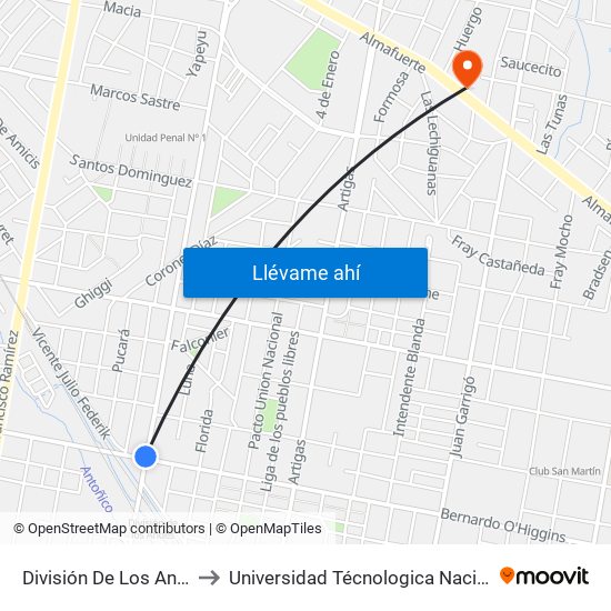 División De Los Andes Y Bernardo O'Higgins to Universidad Técnologica Nacional Facultad Regional Paraná (Utn Frp) map