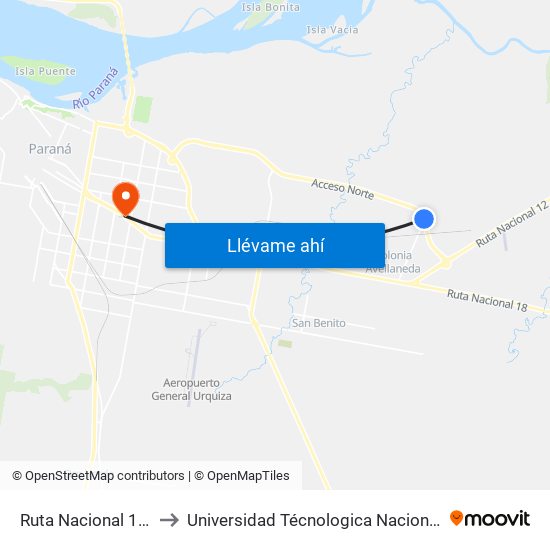 Ruta Nacional 168 Y Carlos B. Patat to Universidad Técnologica Nacional Facultad Regional Paraná (Utn Frp) map