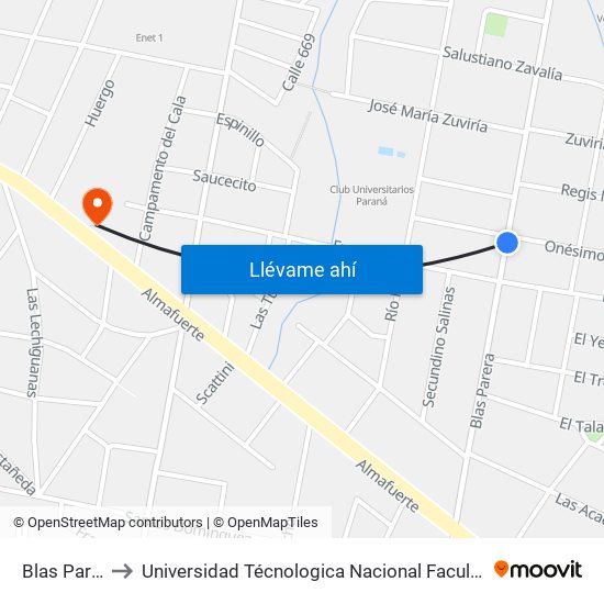 Blas Parera, 412 to Universidad Técnologica Nacional Facultad Regional Paraná (Utn Frp) map