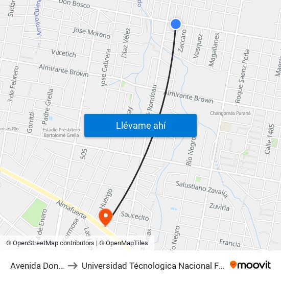 Avenida Don Bosco, 1235 to Universidad Técnologica Nacional Facultad Regional Paraná (Utn Frp) map