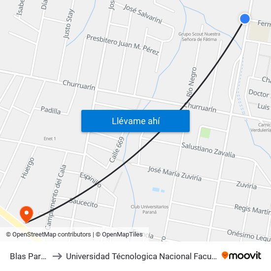 Blas Parera, 1075 to Universidad Técnologica Nacional Facultad Regional Paraná (Utn Frp) map