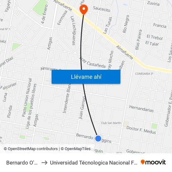 Bernardo O'Higgins, 1400 to Universidad Técnologica Nacional Facultad Regional Paraná (Utn Frp) map