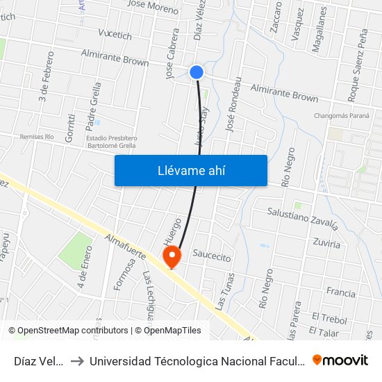 Díaz Velez, 1210 to Universidad Técnologica Nacional Facultad Regional Paraná (Utn Frp) map