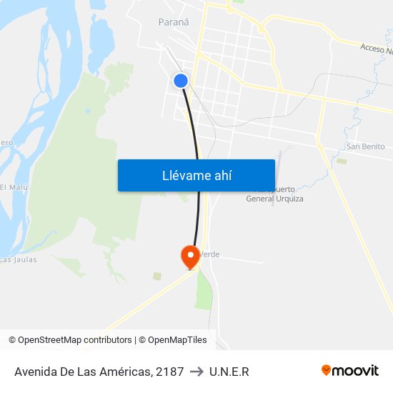 Avenida De Las Américas, 2187 to U.N.E.R map