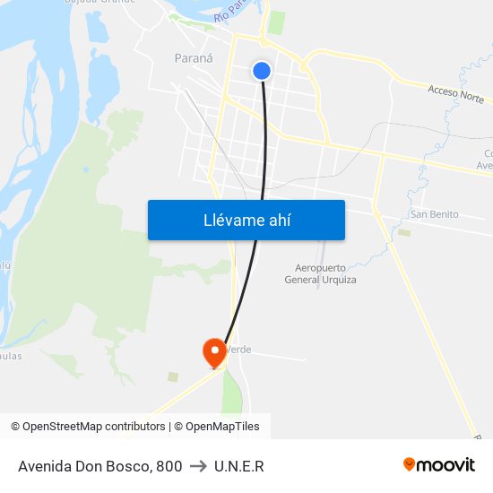 Avenida Don Bosco, 800 to U.N.E.R map