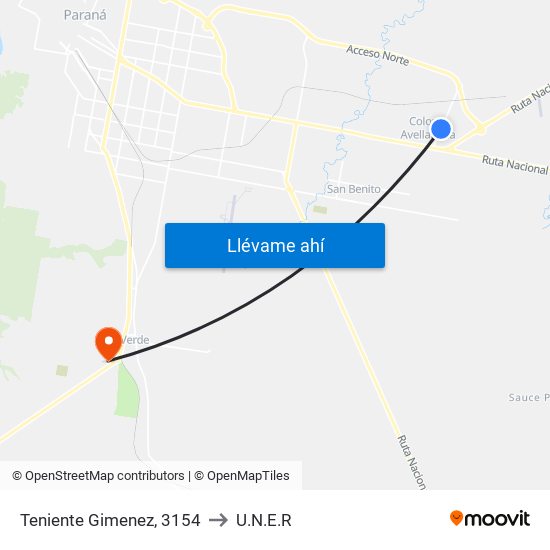 Teniente Gimenez, 3154 to U.N.E.R map