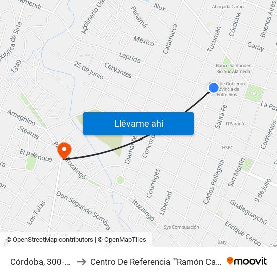 Córdoba, 300-334 to Centro De Referencia ""Ramón Carrillo"" map