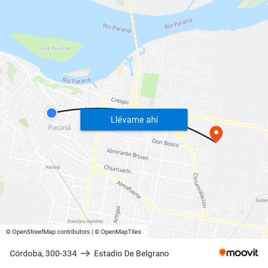 Córdoba, 300-334 to Estadio De Belgrano map
