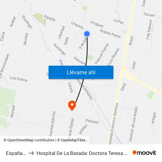 España, 1 to Hospital De La Baxada: Doctora Teresa Ratto map