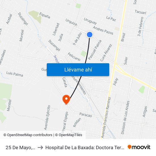25 De Mayo, 348 to Hospital De La Baxada: Doctora Teresa Ratto map