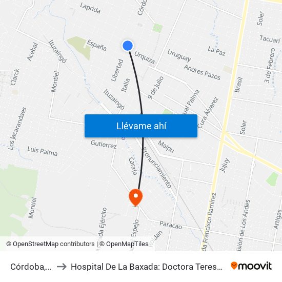 Córdoba, 51 to Hospital De La Baxada: Doctora Teresa Ratto map