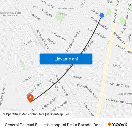 General Pascual Echagüe, 937 to Hospital De La Baxada: Doctora Teresa Ratto map