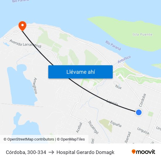 Córdoba, 300-334 to Hospital Gerardo Domagk map