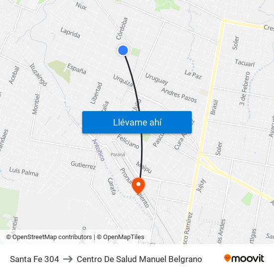 Santa Fe 304 to Centro De Salud Manuel Belgrano map