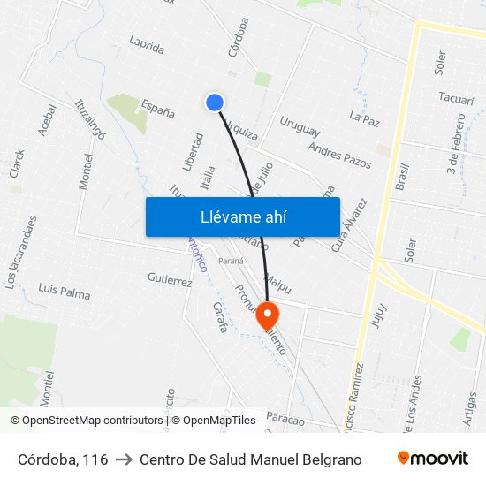 Córdoba, 116 to Centro De Salud Manuel Belgrano map