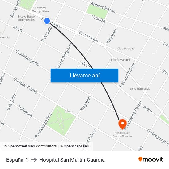 España, 1 to Hospital San Martin-Guardia map