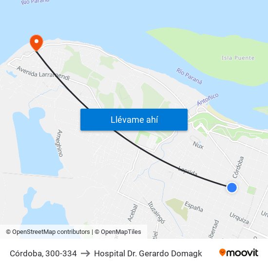 Córdoba, 300-334 to Hospital Dr. Gerardo Domagk map