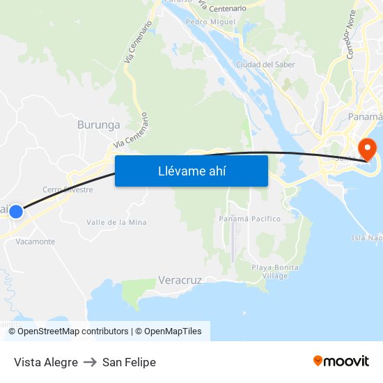 Vista Alegre to San Felipe map