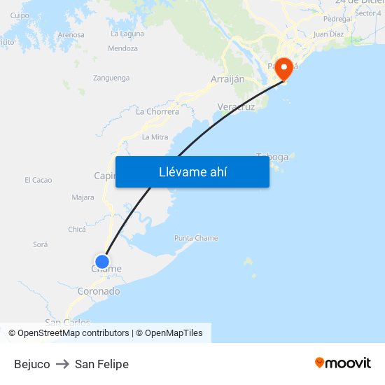 Bejuco to San Felipe map