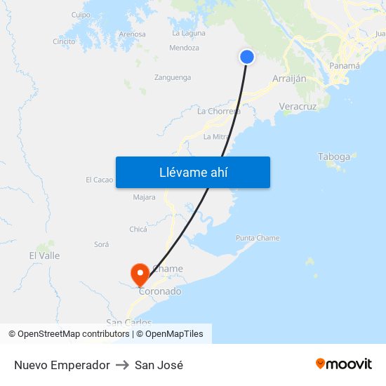 Nuevo Emperador to San José map