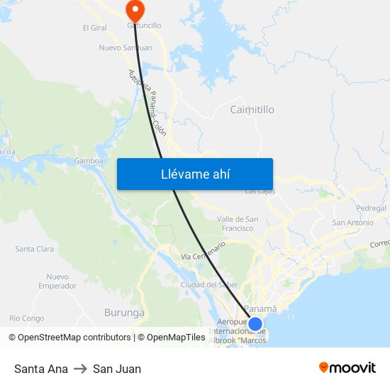 Santa Ana to San Juan map
