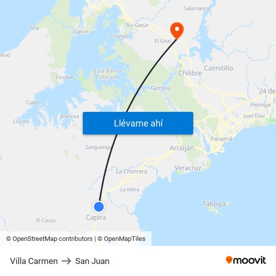 Villa Carmen to San Juan map