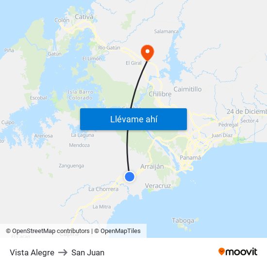 Vista Alegre to San Juan map