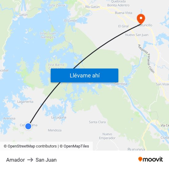 Amador to San Juan map