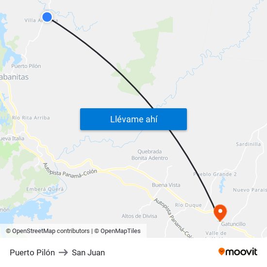 Puerto Pilón to San Juan map