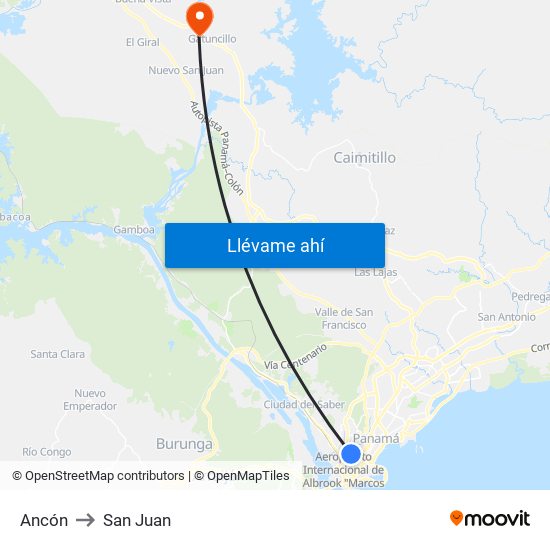 Ancón to San Juan map