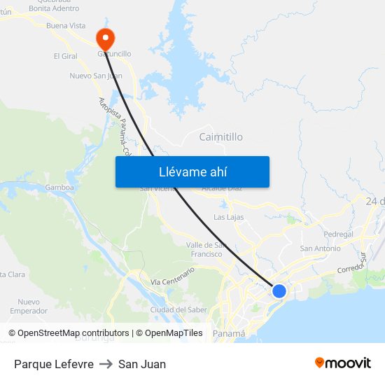 Parque Lefevre to San Juan map