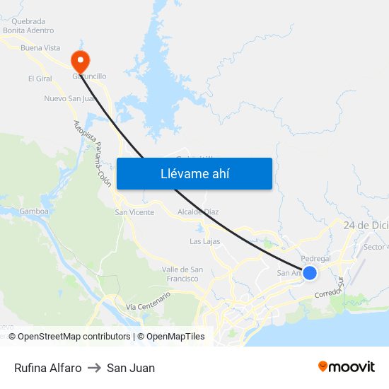 Rufina Alfaro to San Juan map