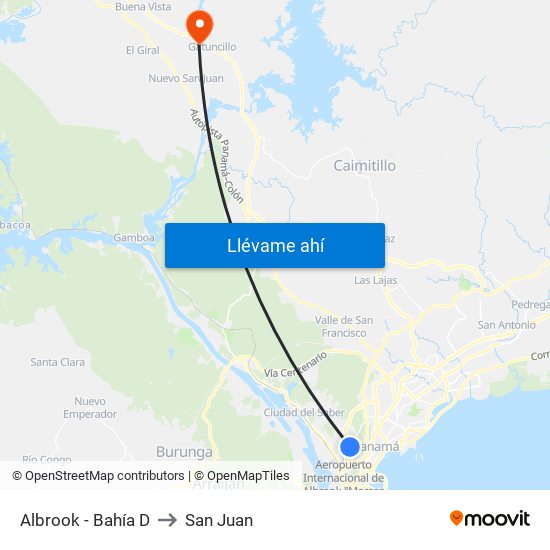 Albrook - Bahía D to San Juan map