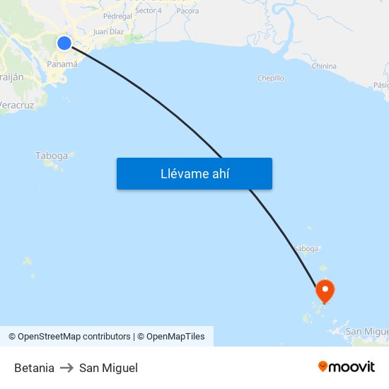 Betania to San Miguel map