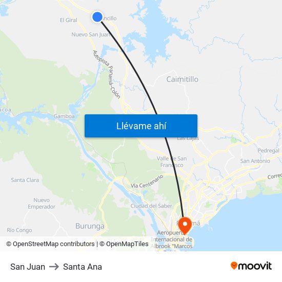 San Juan to Santa Ana map