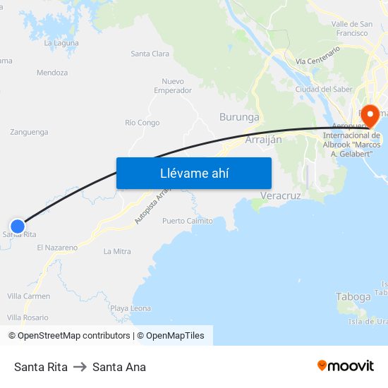 Santa Rita to Santa Ana map