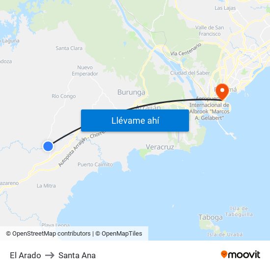 El Arado to Santa Ana map