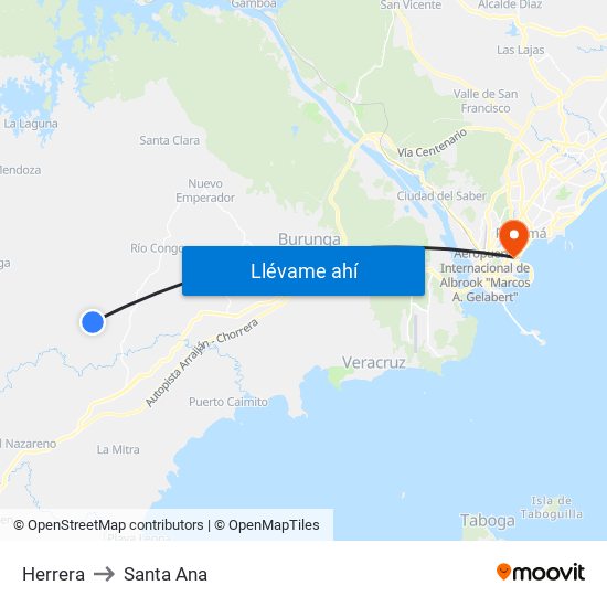 Herrera to Santa Ana map