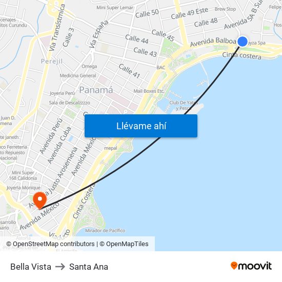 Bella Vista to Santa Ana map