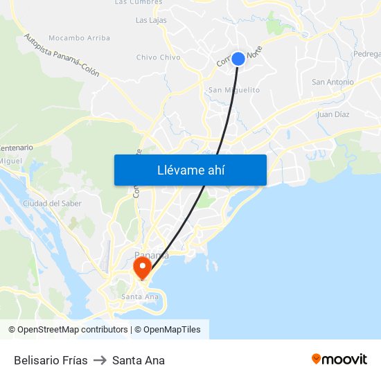 Belisario Frías to Santa Ana map
