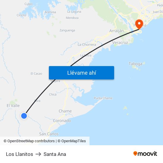 Los Llanitos to Santa Ana map