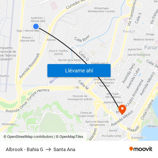 Albrook - Bahía G to Santa Ana map